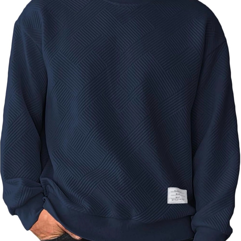 Amazon Essentials Men's Textured Navy Crewneck Sweater